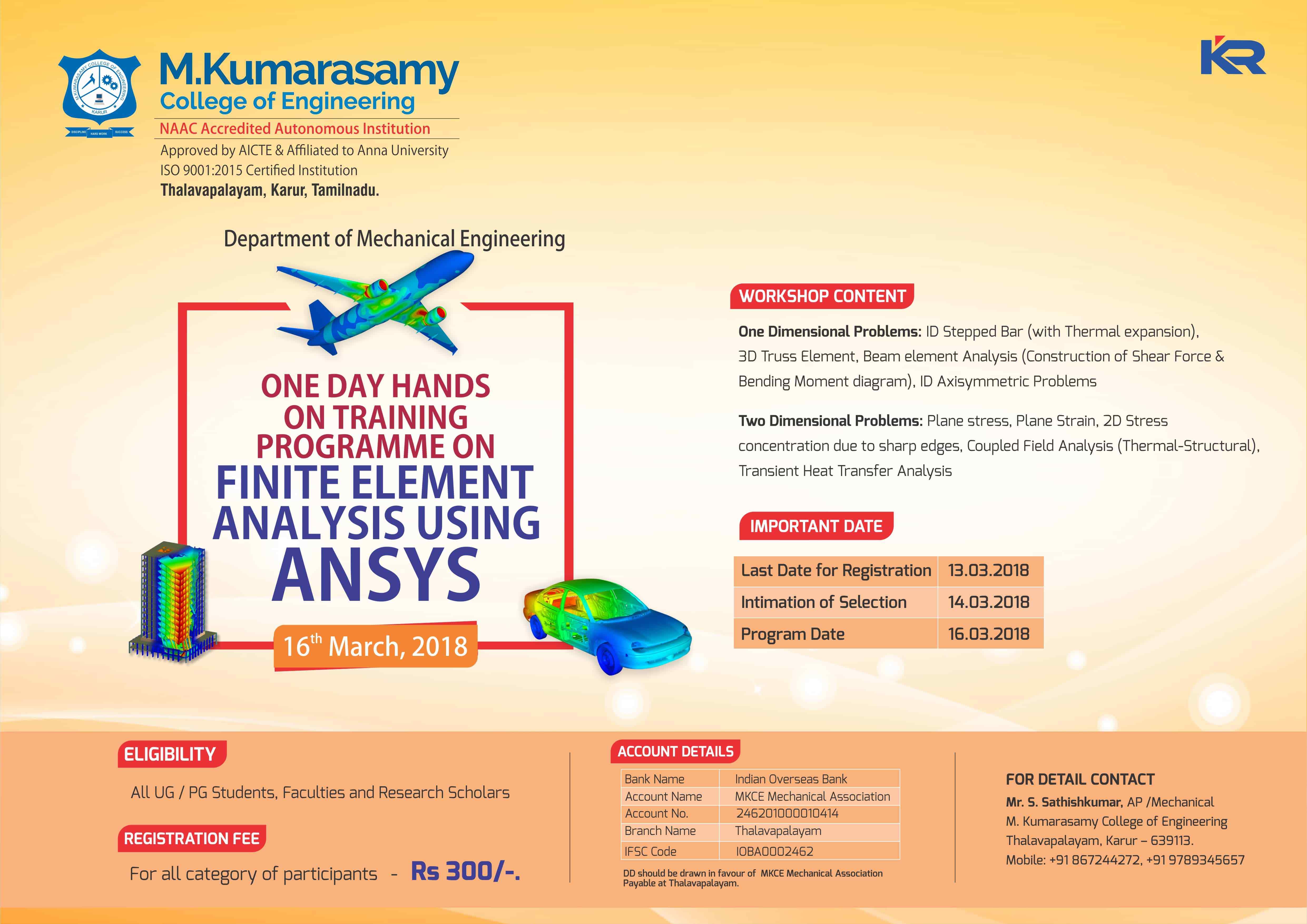 One Day Hands on Training Programme on Finite Element Analysis using ANSYS 2018